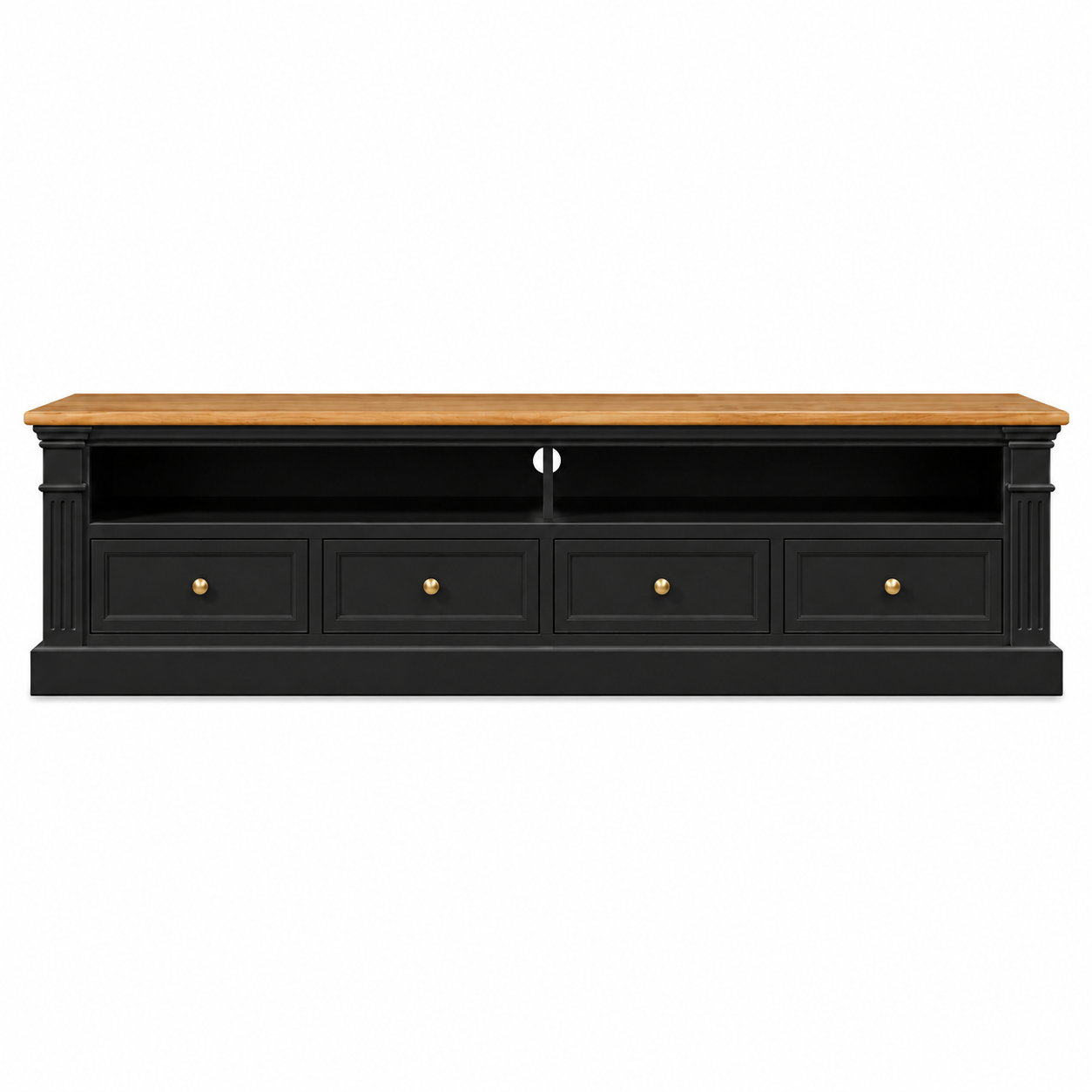 Hampton Deluxe Two Tone TV Unit – Black & Natural – 220cm