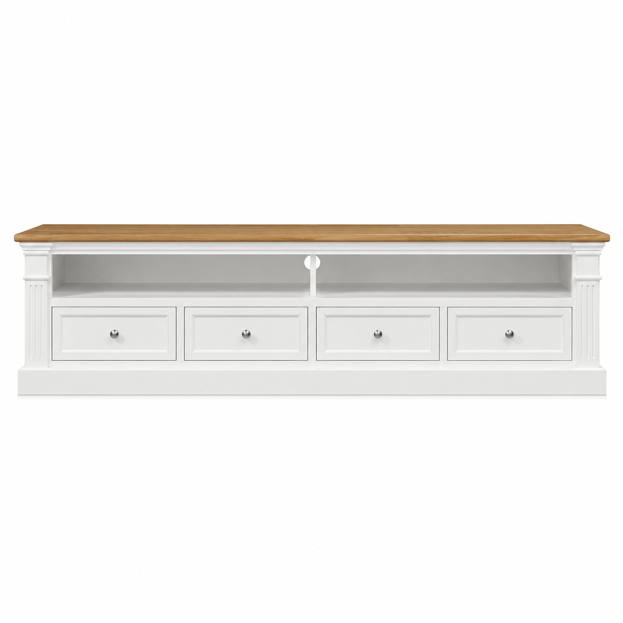 Hampton Deluxe Two Tone TV Unit – White & Natural – 220cm