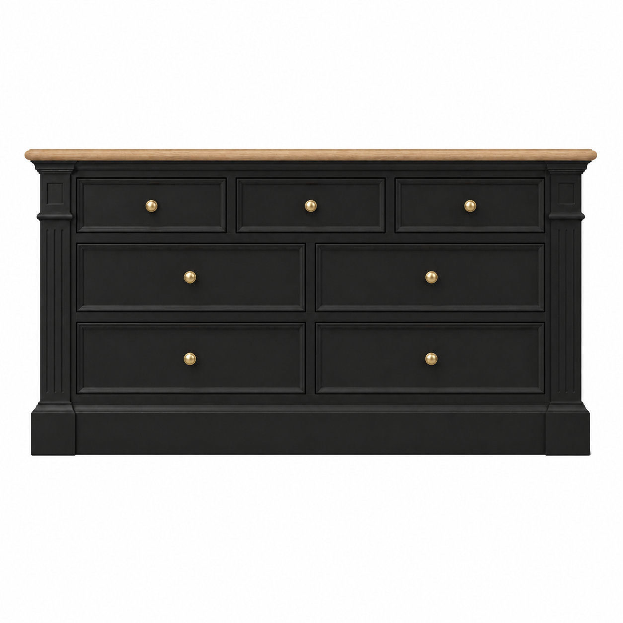 Hampton Deluxe Two Tone 7 Drawer Dresser – Black & Natural