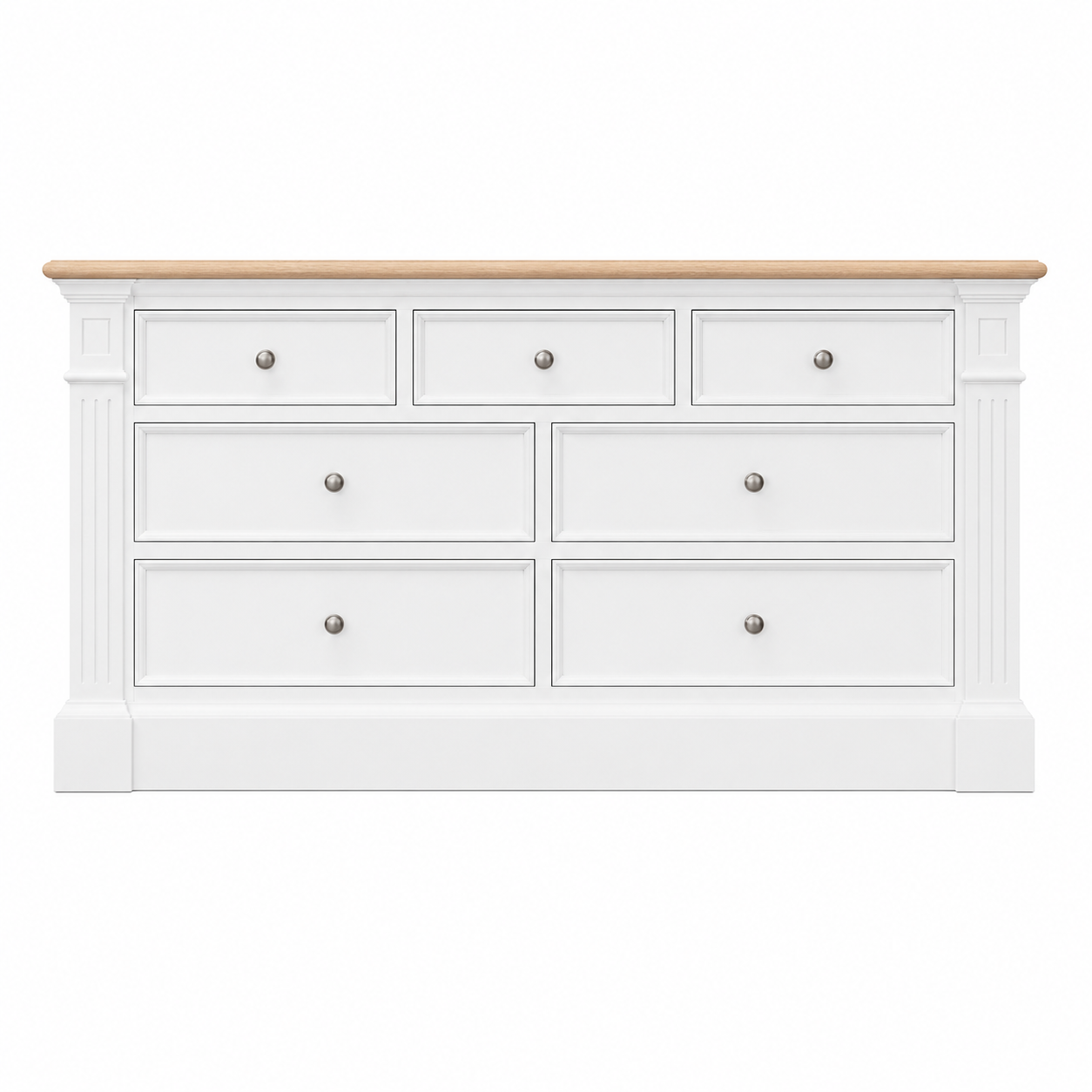 Hampton Deluxe Two Tone 7 Drawer Dresser – White & Natural