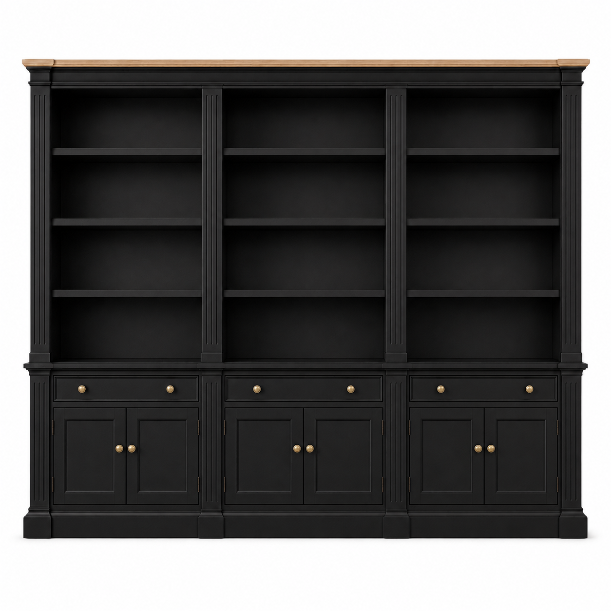 Hampton Deluxe Two Tone Library Bookcase – Black & Natural – 300cm