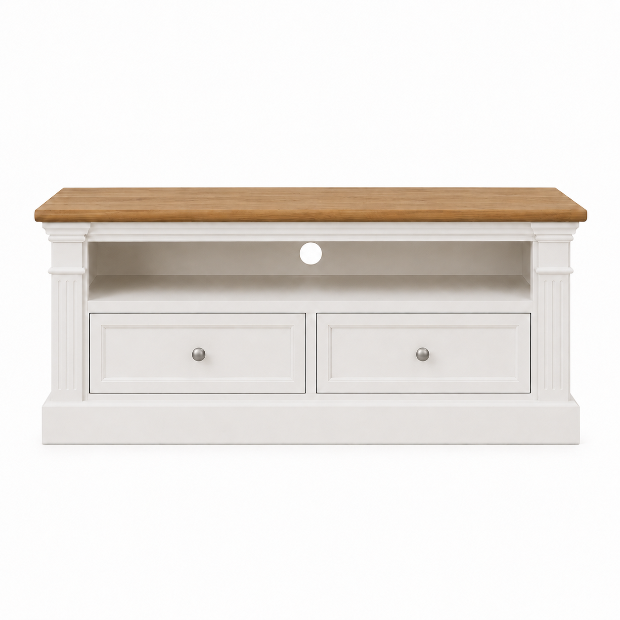 Hampton Deluxe Two Tone TV Unit – White & Natural – 120cm