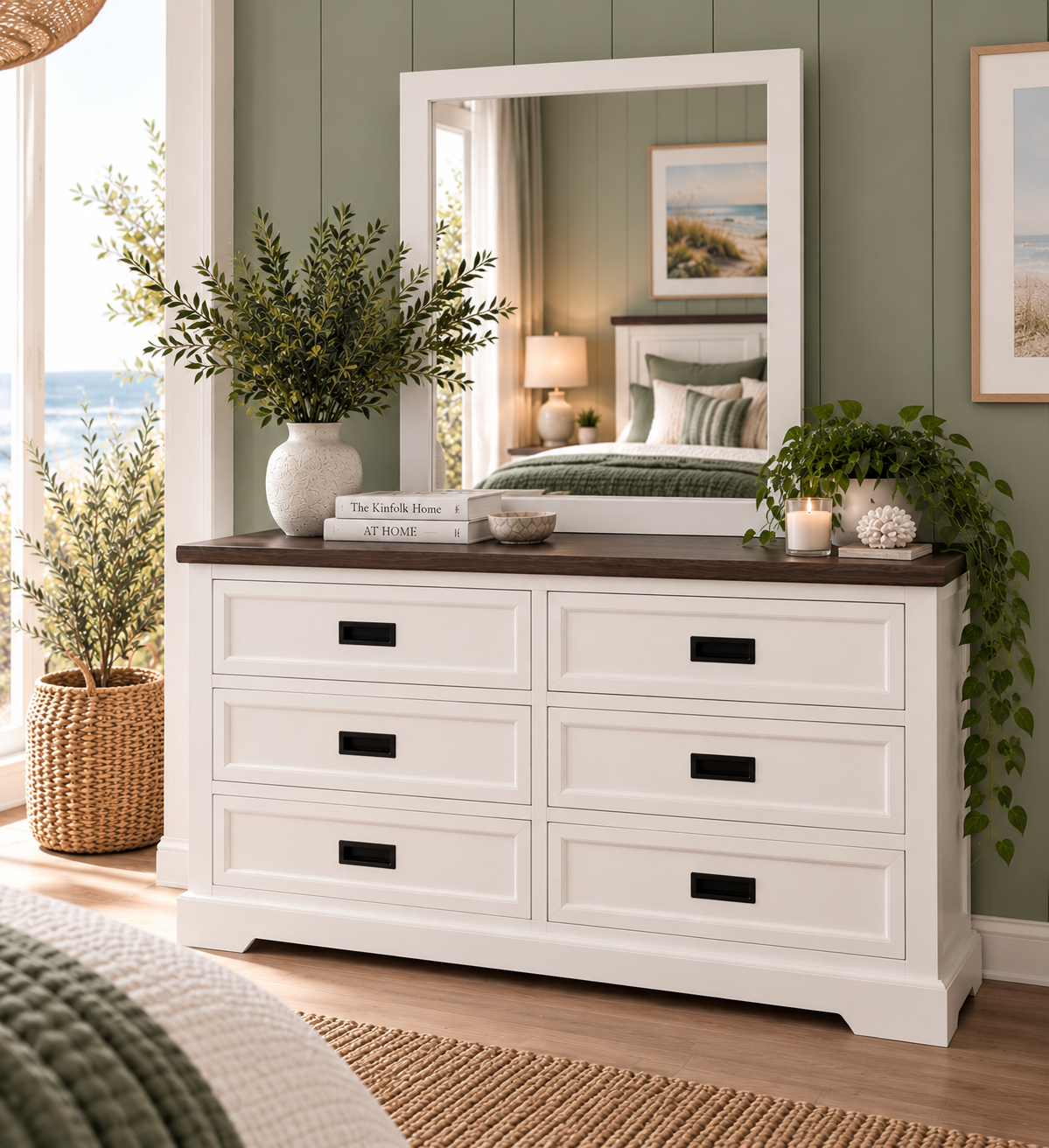 Hampton Coastal Two-Tone Dresser - White & Walnut