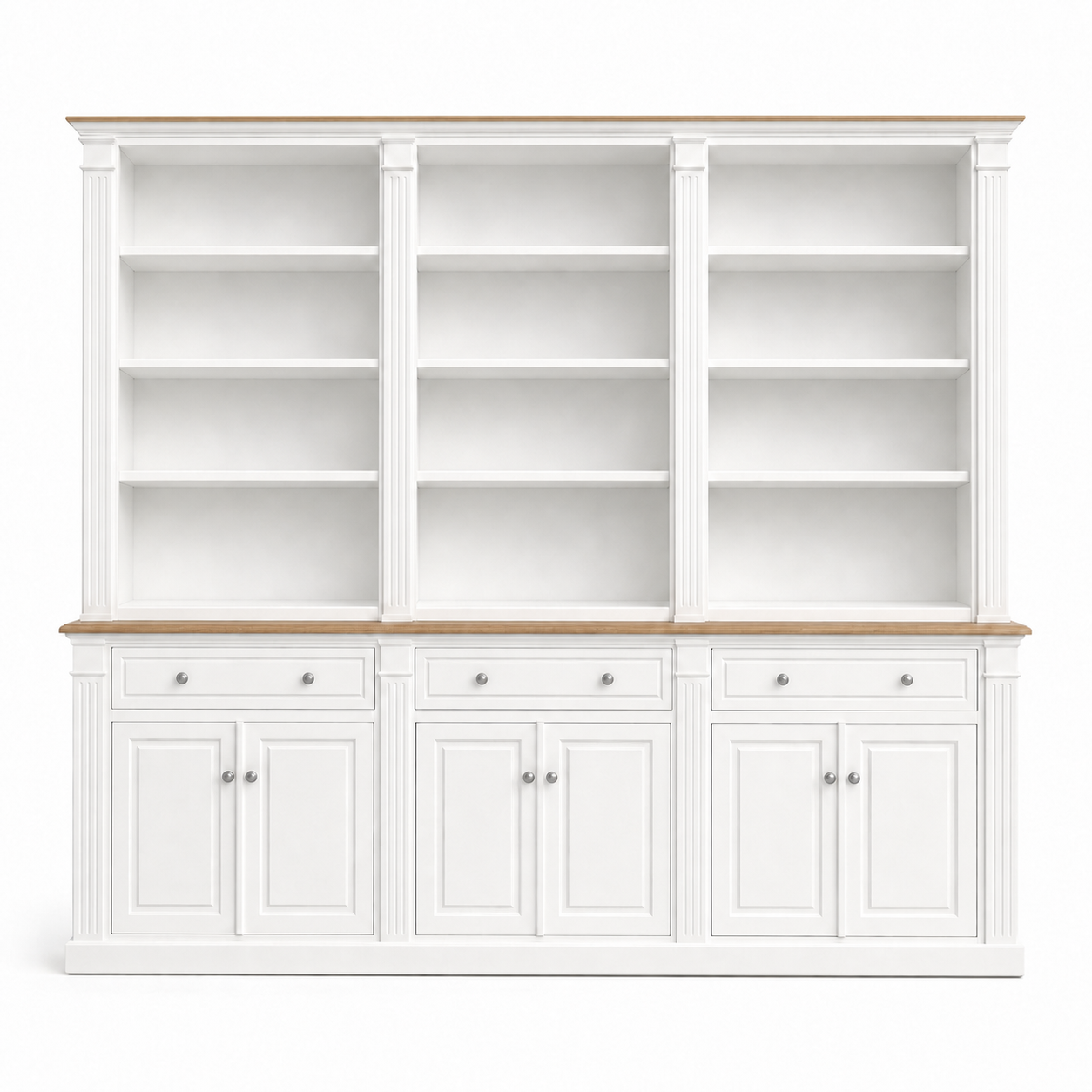 Hampton Deluxe Two Tone Library Bookcase – White & Natural – 300cm