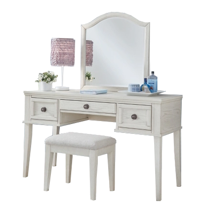 Robbinsdale Mirrored Dressing Table with Stool – Antique White Finish