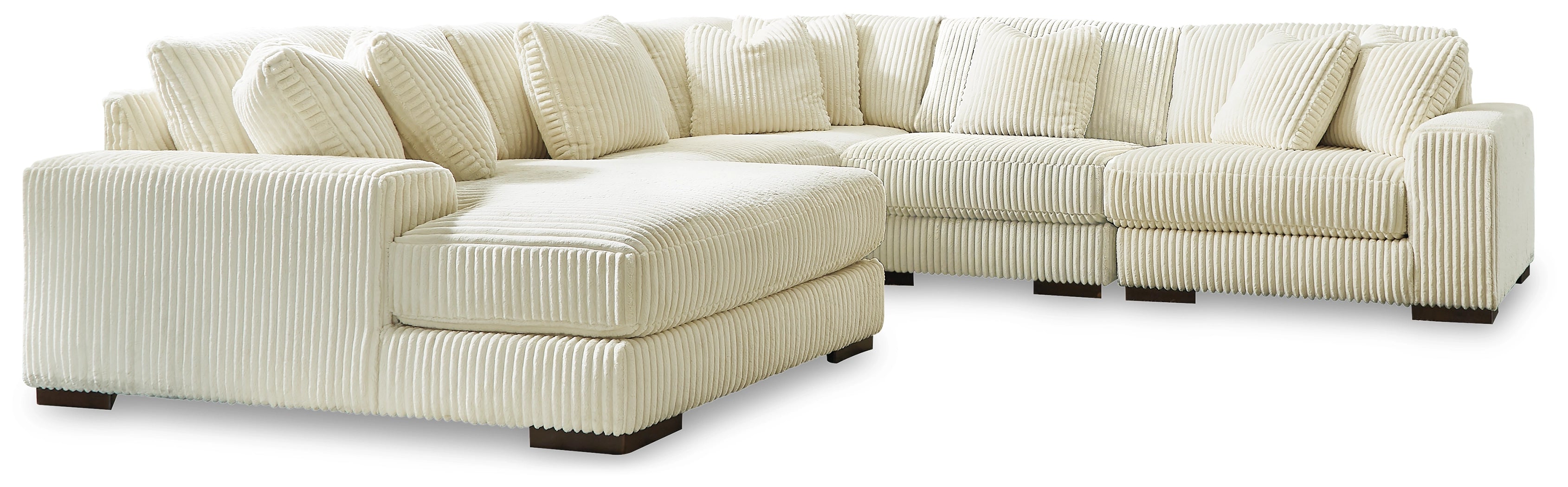 Lindyn 6 Seater Sectional with Left Hand Facing Chaise Ivory Fabric