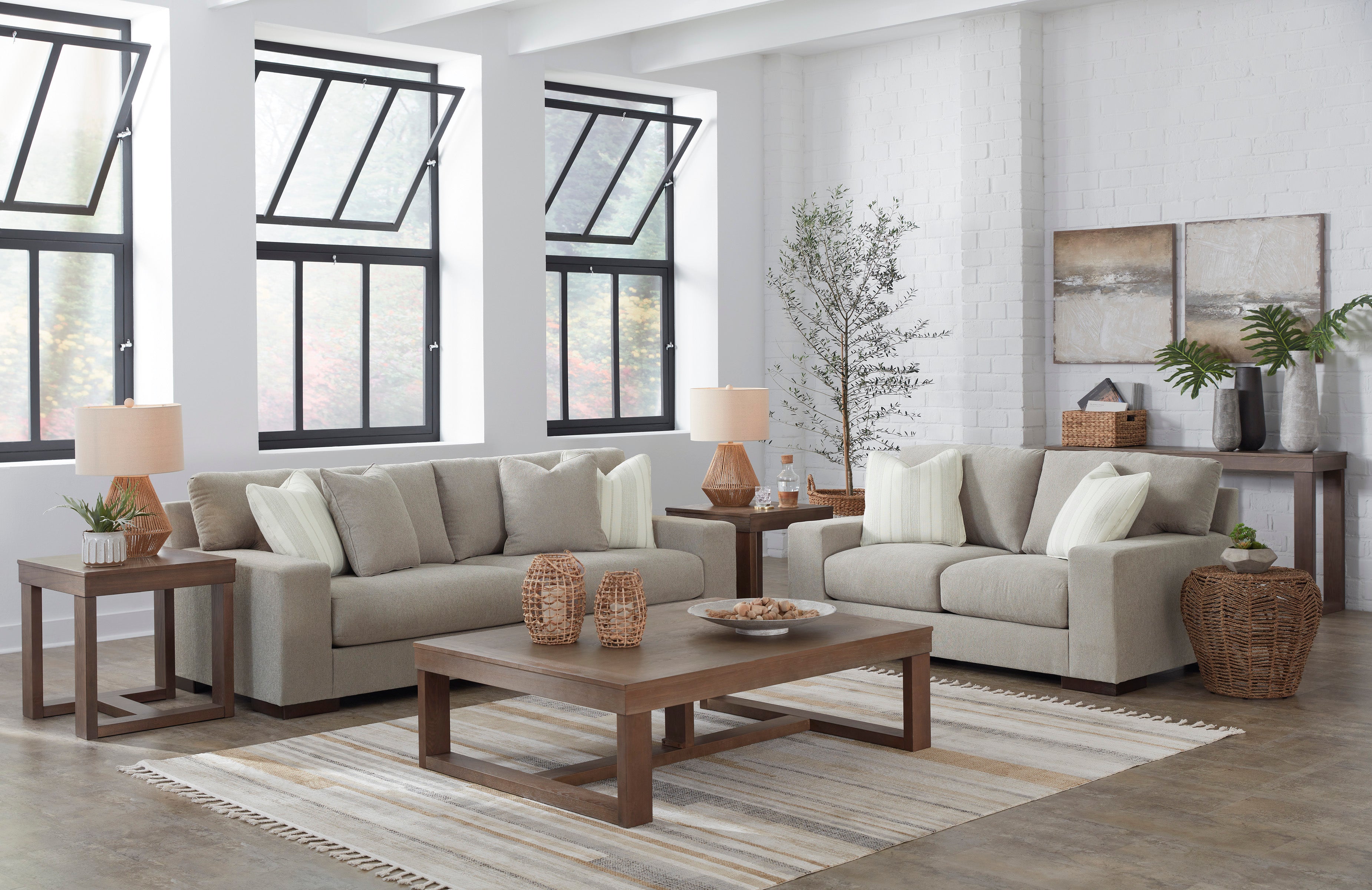 Maggie 3+2 Sofa Pair Package in Flax Fabric