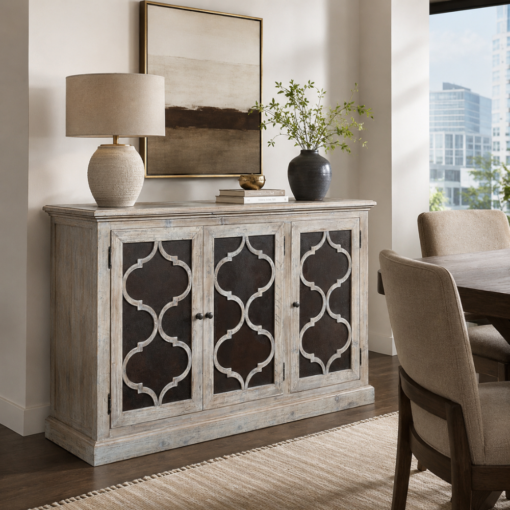 Mulia 3 Door Recycled Timber Buffet – Greywashed