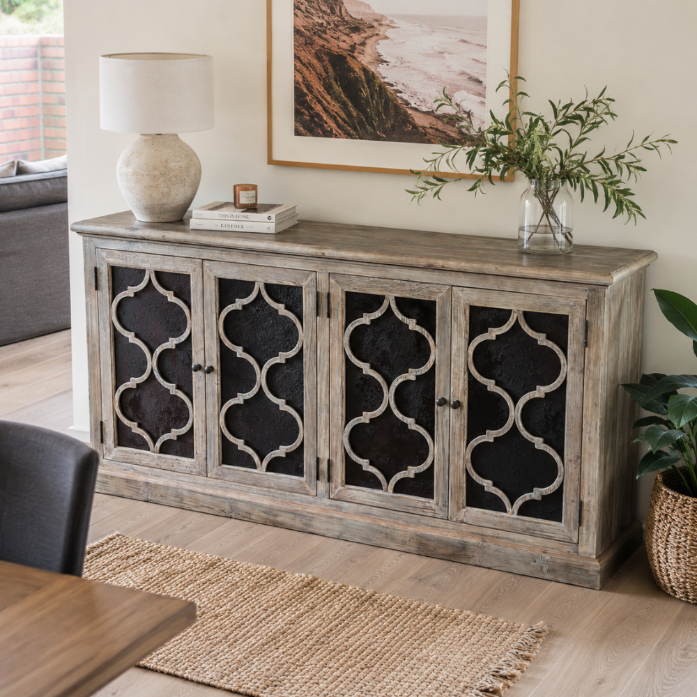 Mulia 4 Door Recycled Timber Buffet – Greywashed