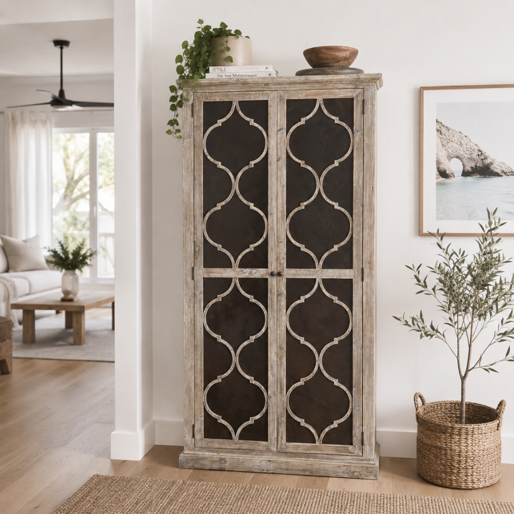 Mulia Recycled Timber Bookcase Display Cabinet – Greywashed