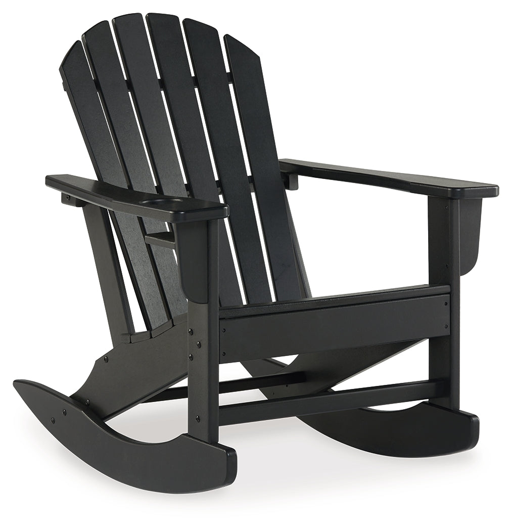 Sundown Treasure Black Outdoor Rocking Chair with Cup Holder