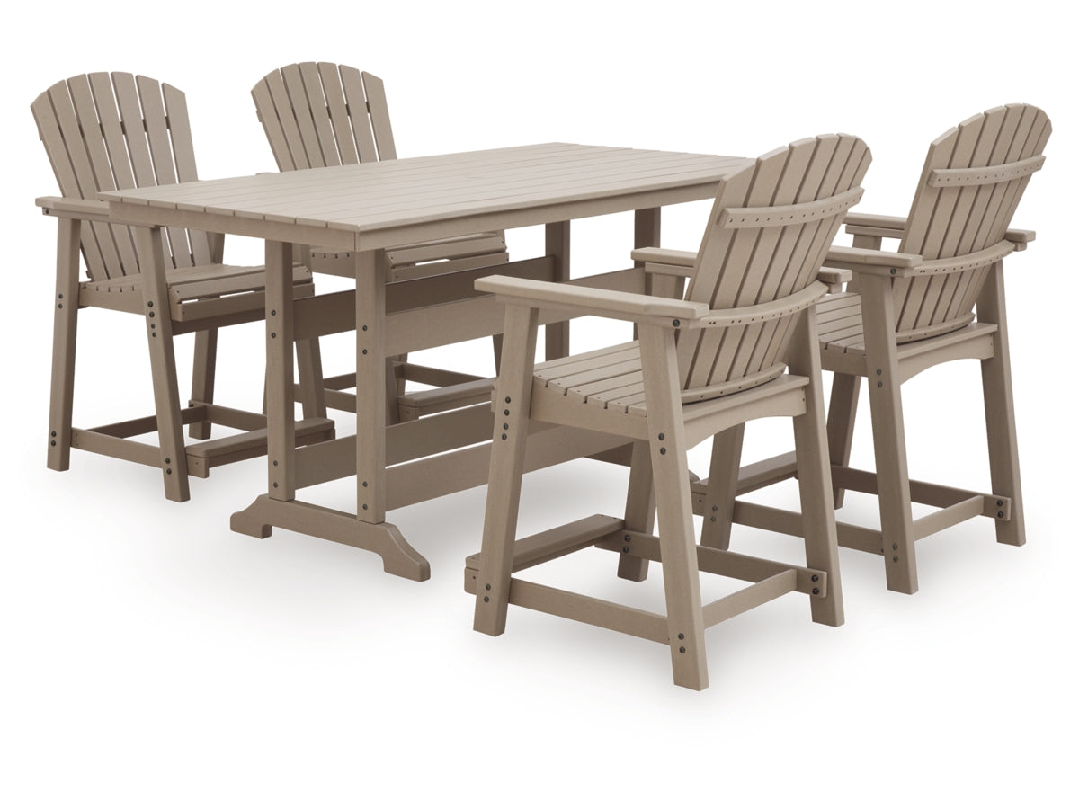 Sandy Dune Outdoor Counter Height Dining Table & 4 Bar Stools Set – Driftwood