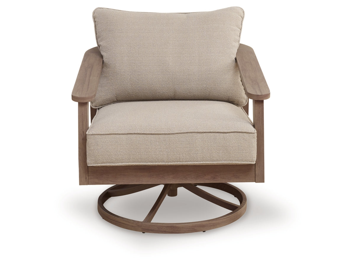 Francis Beach Outdoor Swivel Lounge Chair with Cushion – Grey & Natural