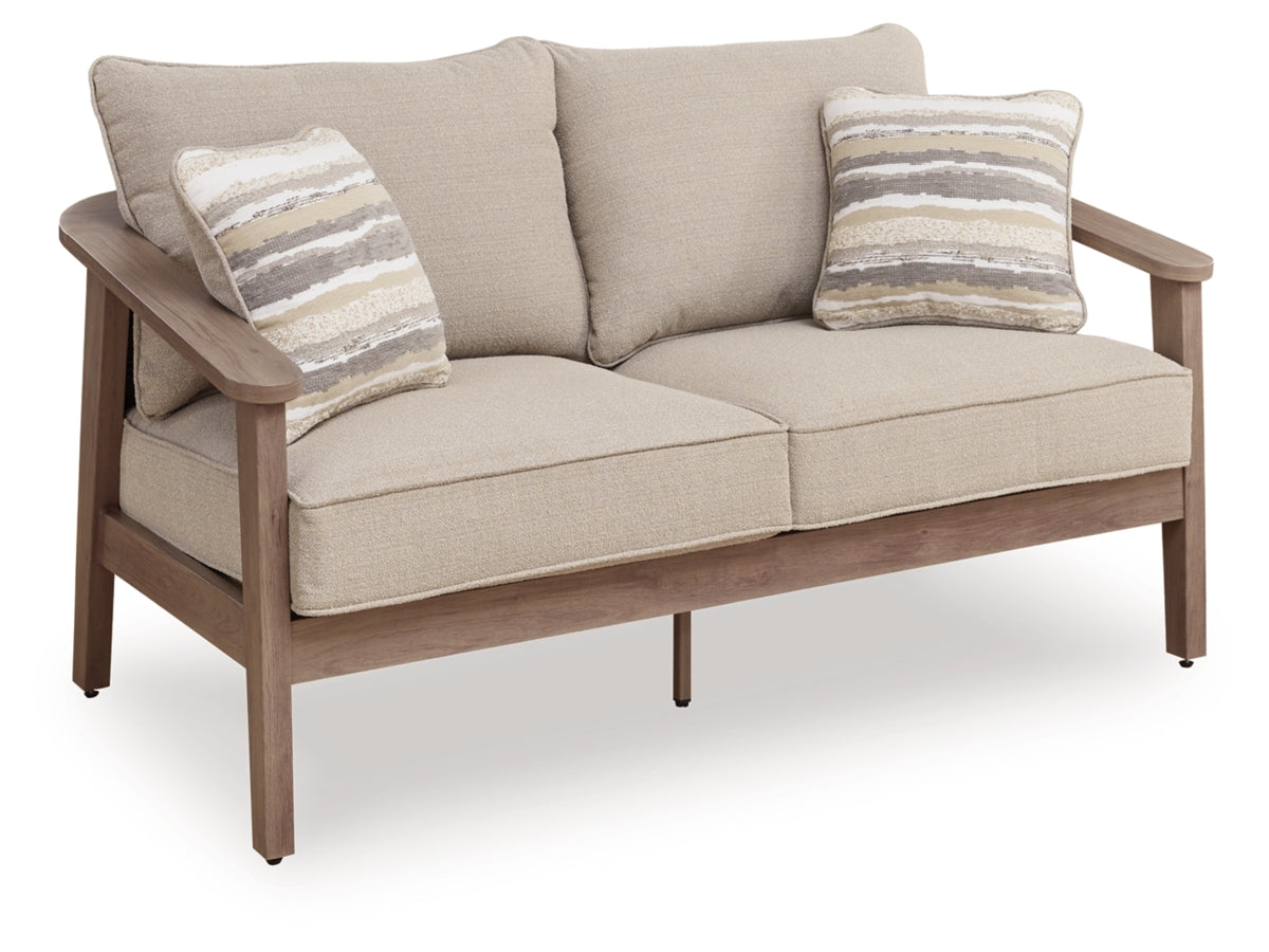 Francis Beach Outdoor Sofa & Loveseat Set with Cushions – Natural & Grey