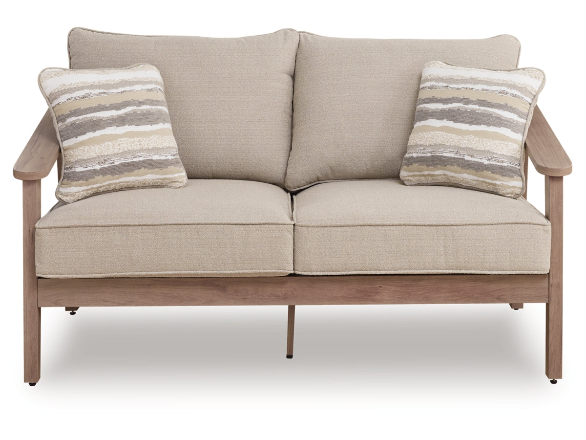 Francis Beach Outdoor Sofa & Loveseat with Coffee Table Set – Natural & Grey