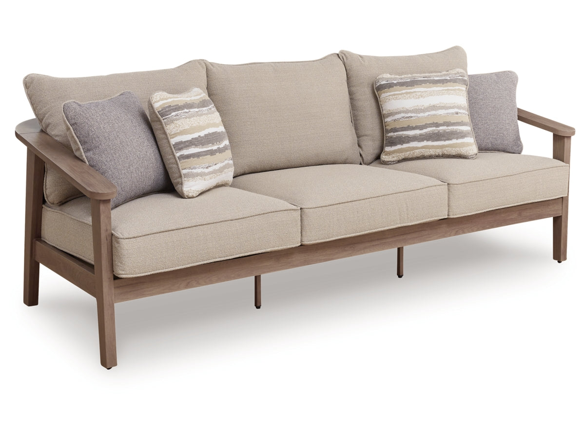 Francis Beach Outdoor Sofa with 2 Lounge Chairs Set – Natural & Grey