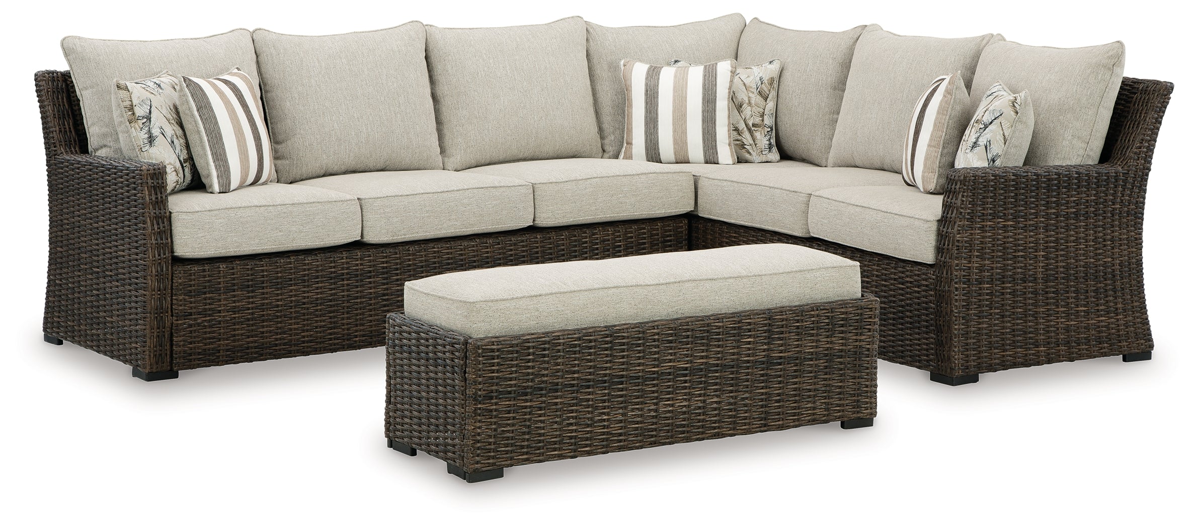 Brook Ranch Outdoor Lounge Set with Corner Sofa & Bench – Brown