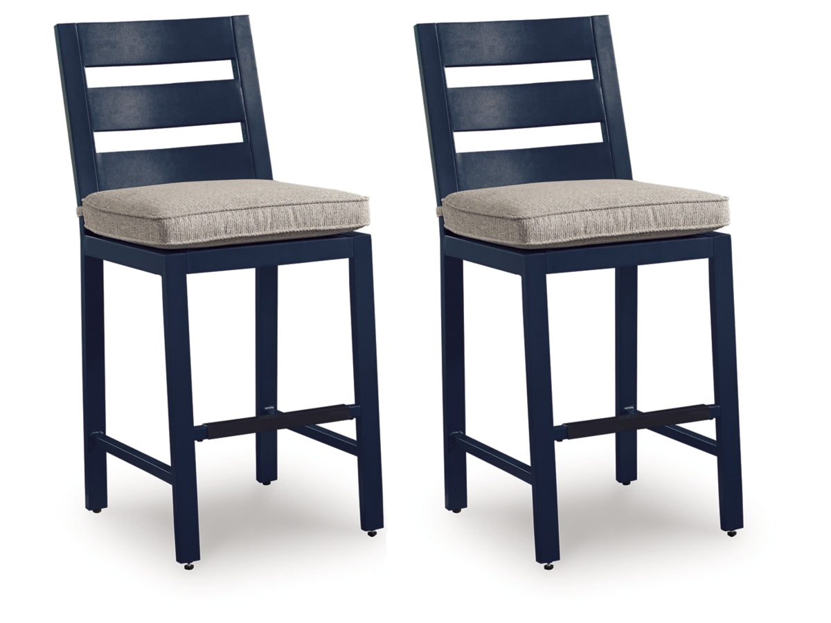 Mabry Shores Outdoor Counter Height Bar Stools (Set of 2) – Navy Blue / Driftwood