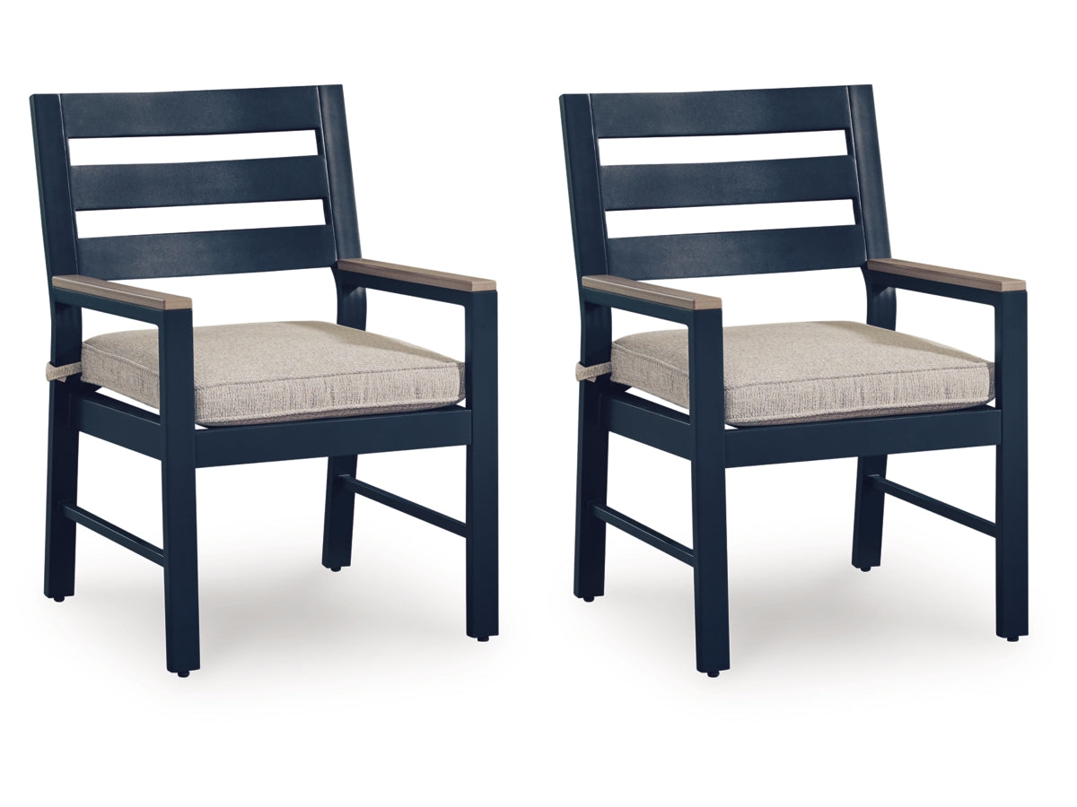 Mabry Shores Outdoor Arm Chairs with Cushions (Set of 2) – Navy Blue / Driftwood