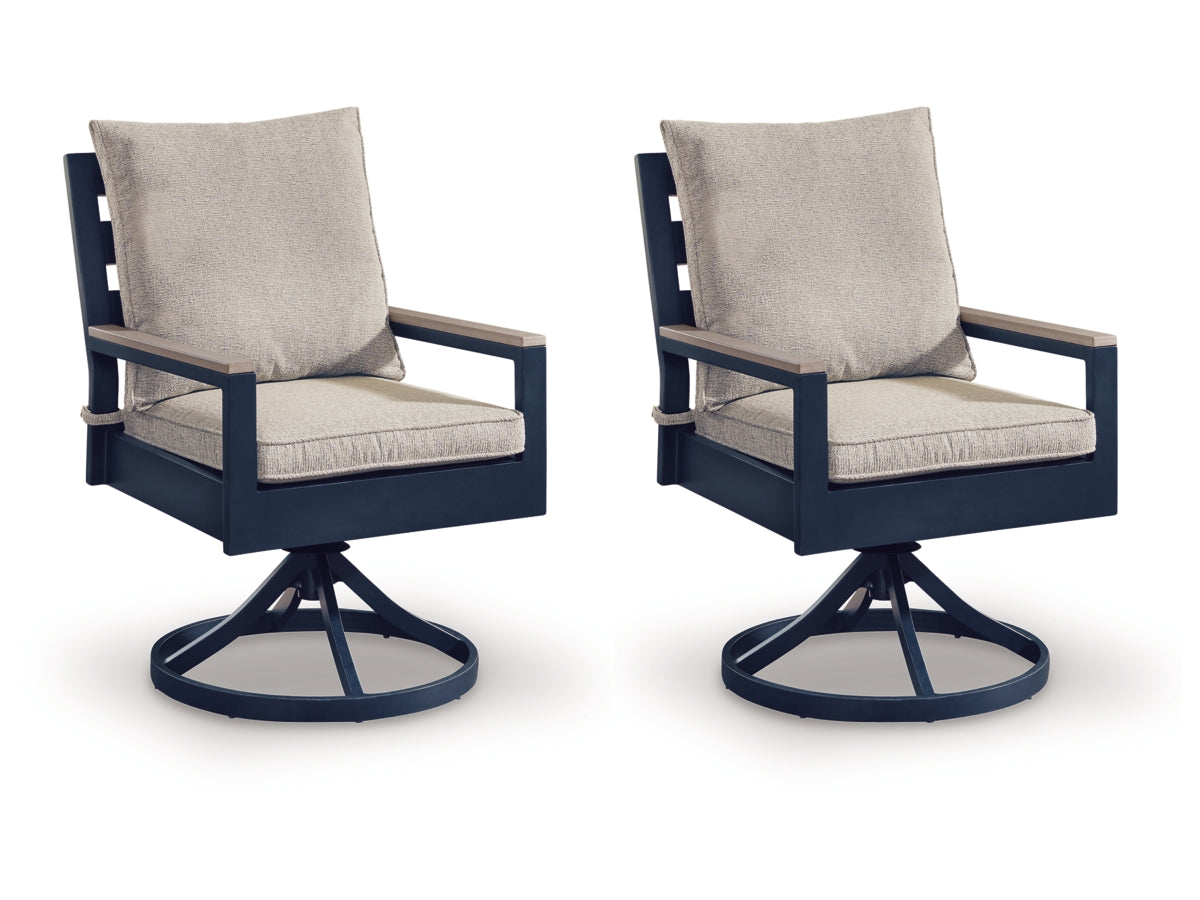 Mabry Shores Outdoor Swivel Chairs with Cushions (Set of 2) – Navy Blue / Driftwood