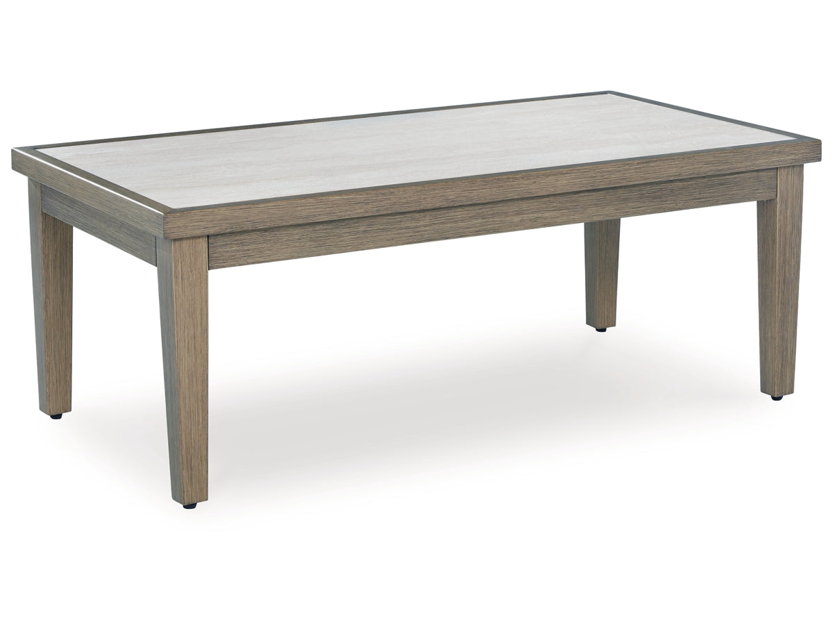 Rainier Ranch Outdoor Coffee Table with Sintered Stone Top – Brown/Beige