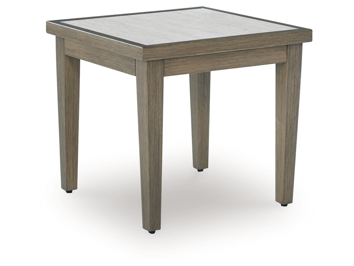 Rainier Ranch Outdoor Side Table with Sintered Stone Top – Brown/Beige