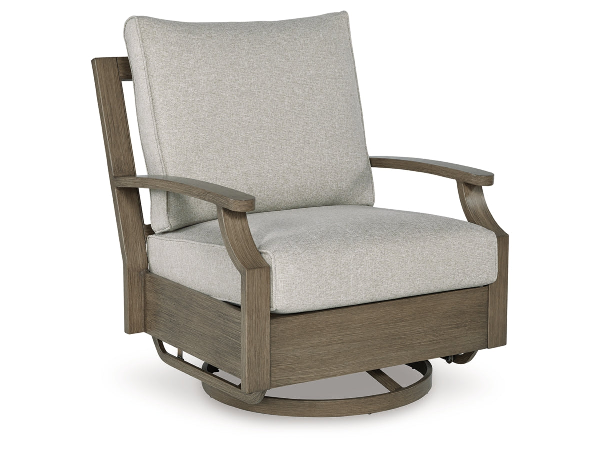 Rainier Ranch Outdoor Swivel Glider Chair with Cushion – Brown/Beige
