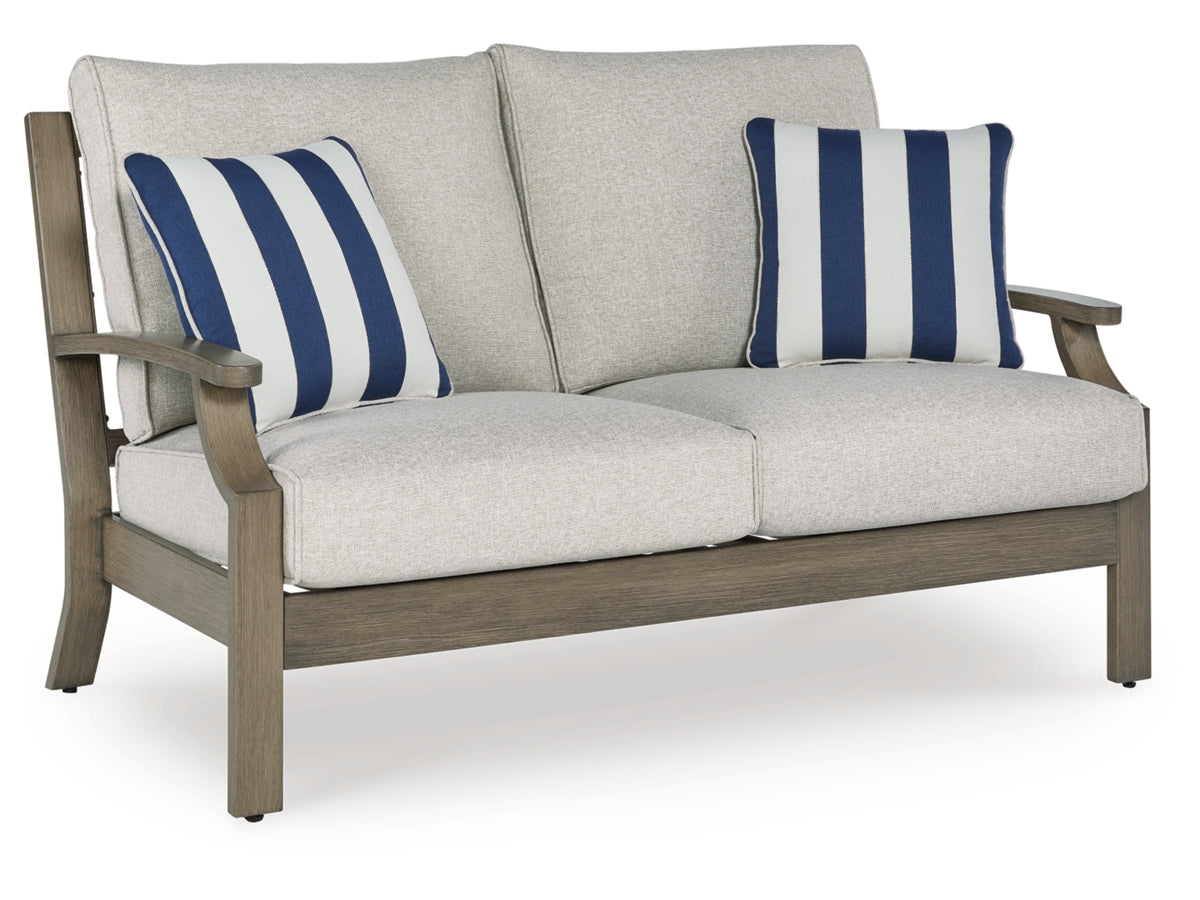 Rainier Ranch Outdoor 2-Seater Loveseat with Nuvella Cushions – Brown/Beige