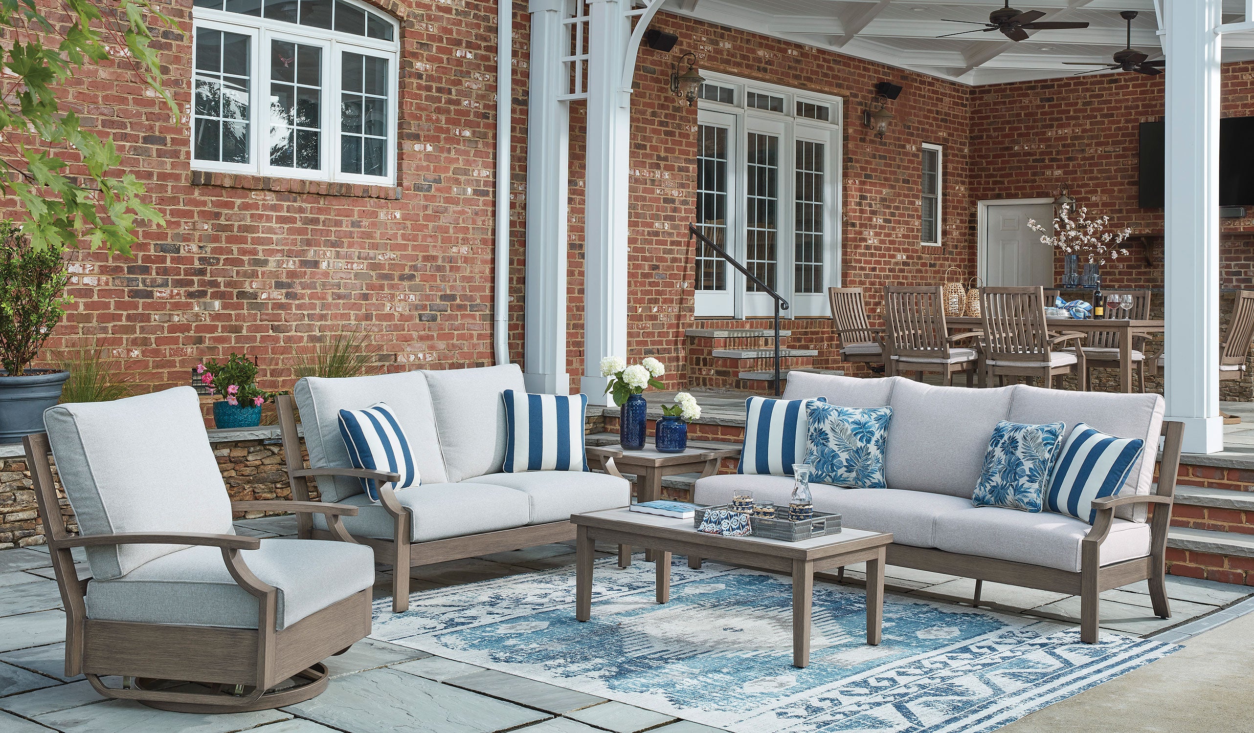 Rainier Ranch Outdoor 2-Piece Seating Set – Sofa & Loveseat with Nuvella Cushions