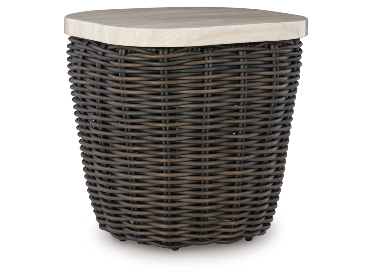 Kimora Outdoor Side Table with Marble-Look Top