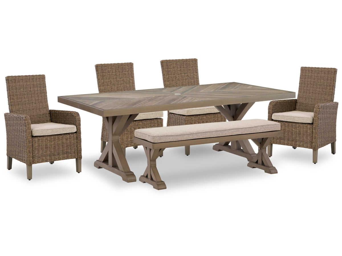 Revare Beach Outdoor Dining Table, 4 Chairs & Bench – Beige