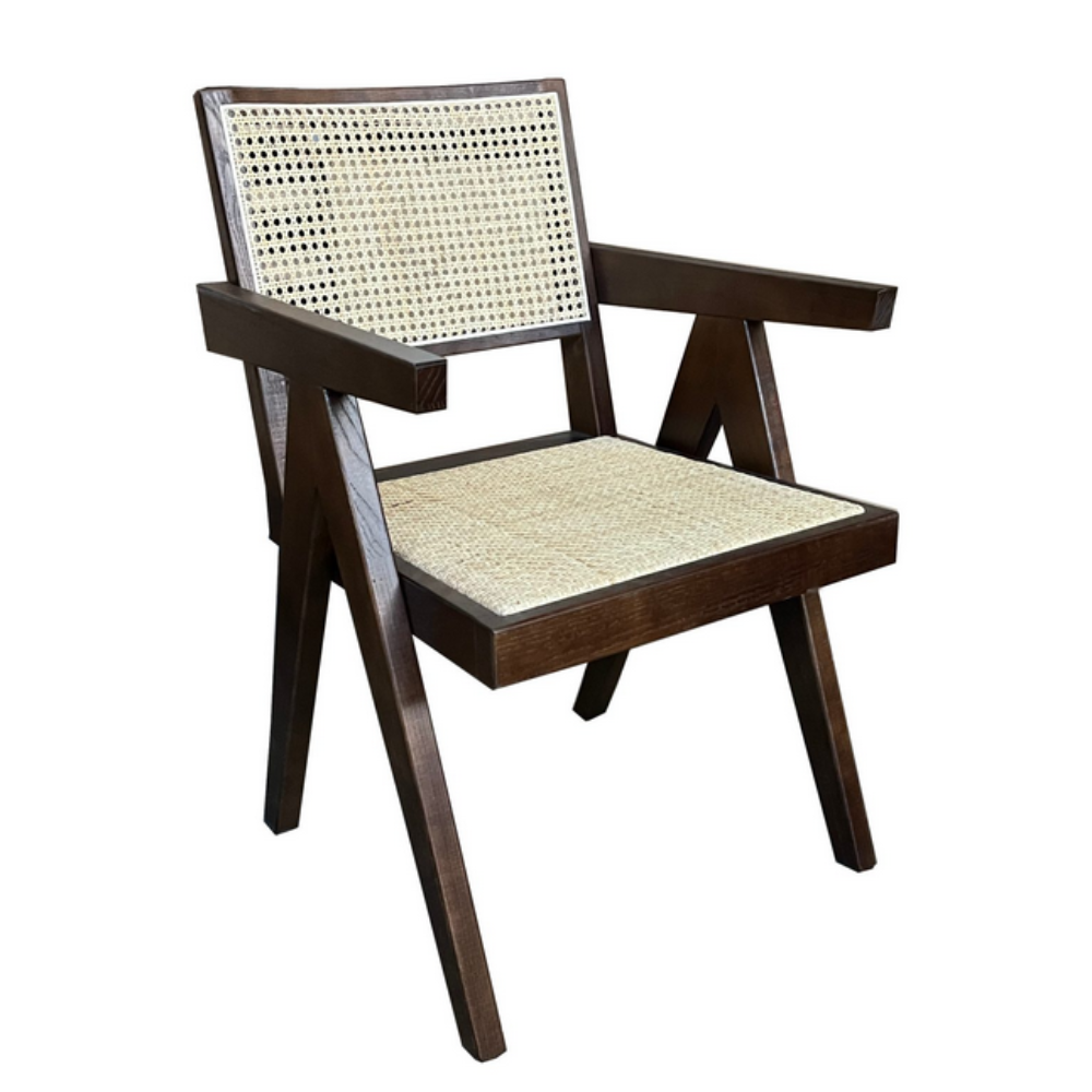 Portland Armchair – Walnut (Rubbed Finish) & Rattan