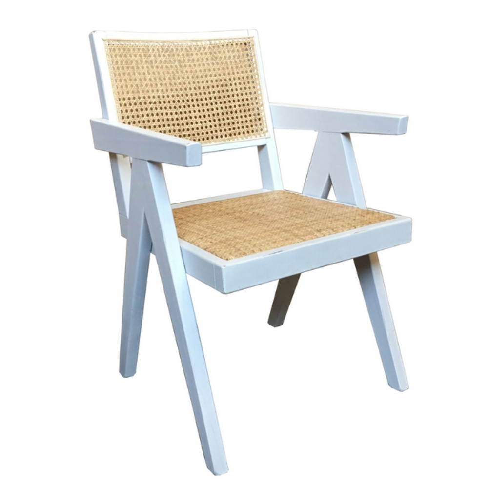 Portland Armchair – White (Rubbed Finish) & Rattan