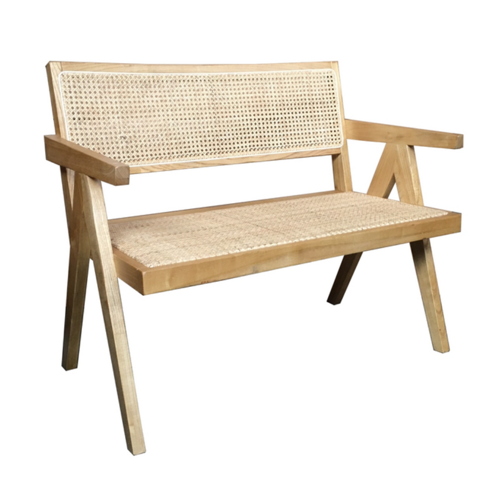 Portland Rattan Bench with Armrest – Natural