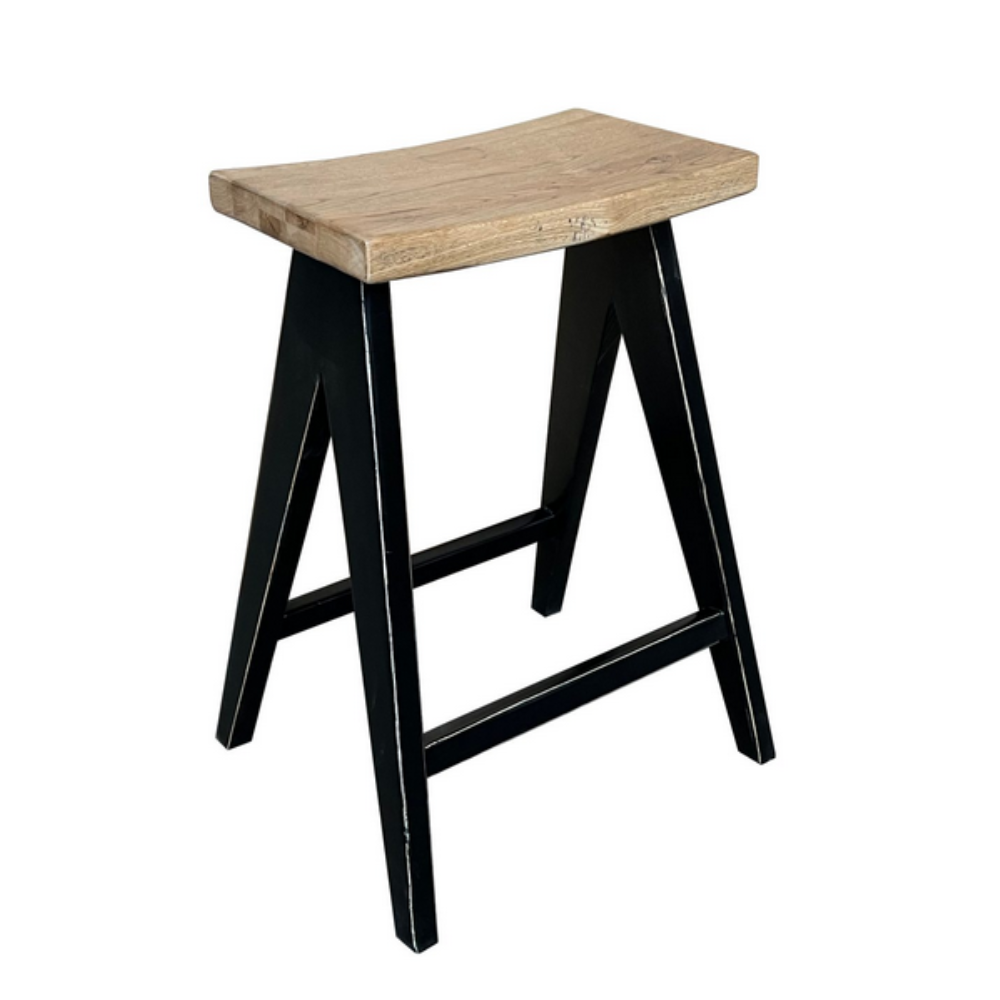 Portland 65cm Stool – Oak Top & Black Legs (Rubbed Down Finish)