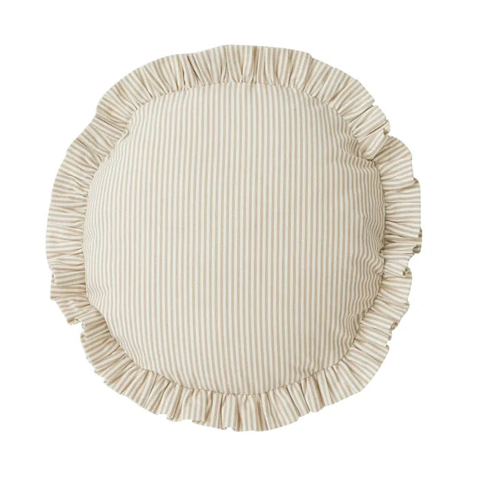 Bonny Ruffle Cotton Cushion Taupe & Ivory