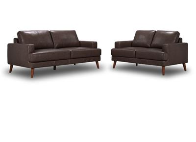 Mona 2 & 3 Seater Leather Lounge Set - Chocolate
