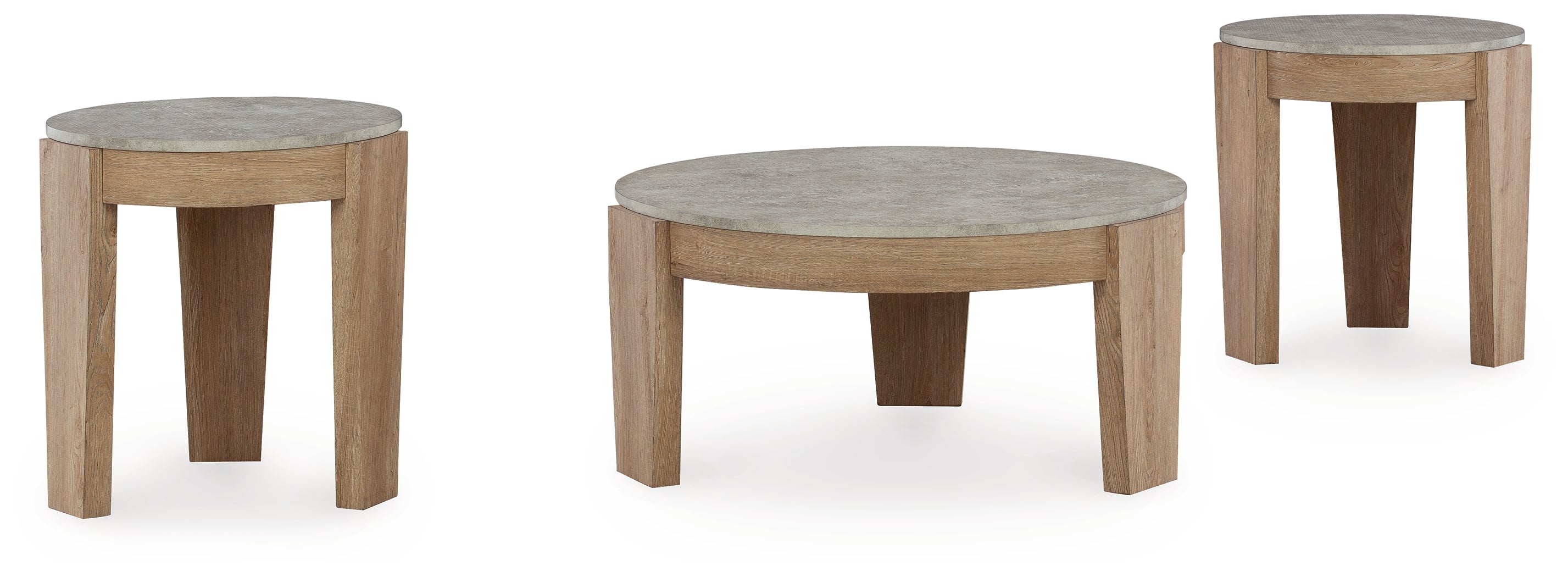 Guystone 3 Piece Round Coffee Table & Side Tables Set – Faux Cement Top