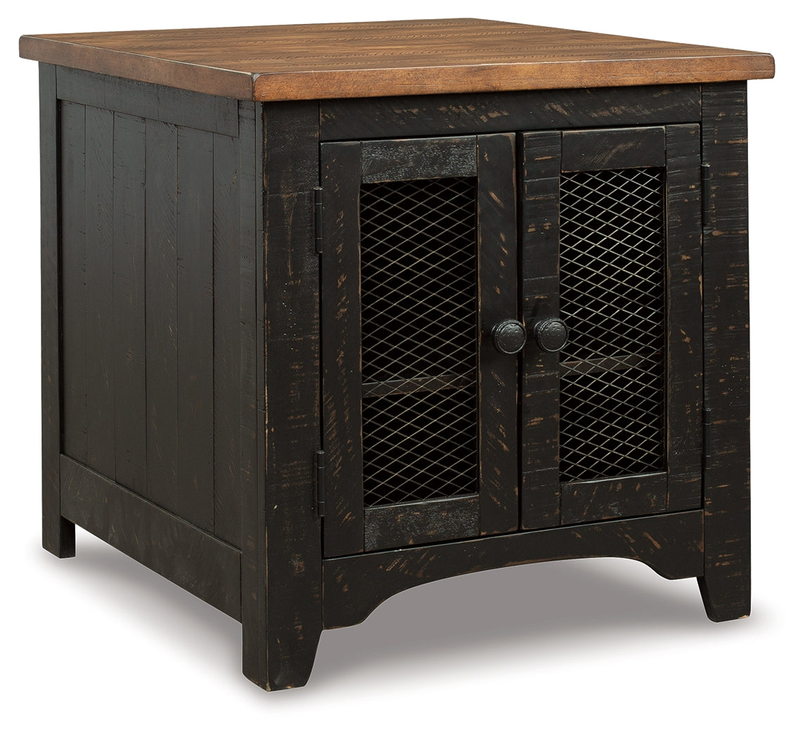 Valebeck Square Side Table with Storage – Black/Brown