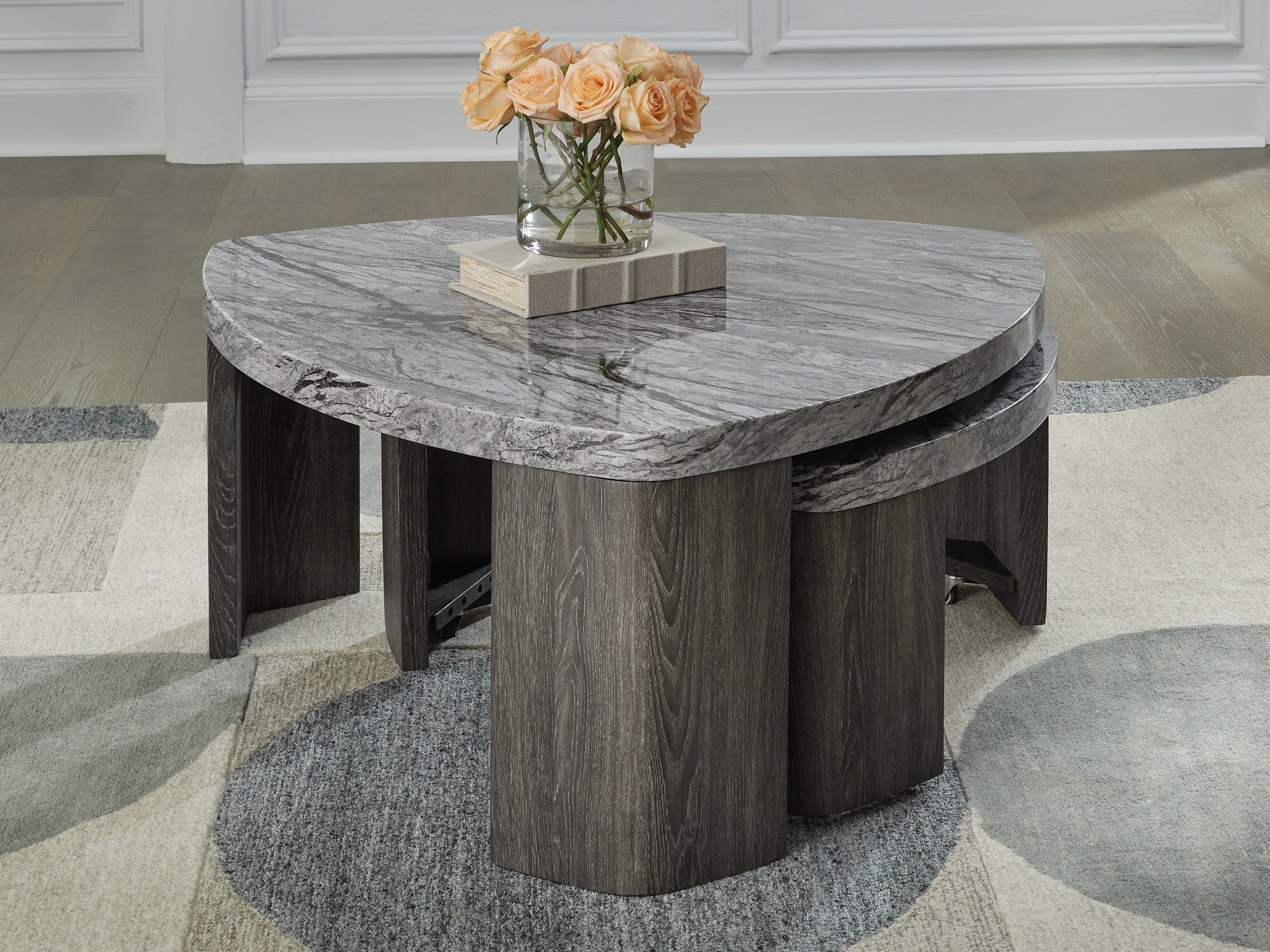 Surmour Stacked Coffee Table Set – Faux Marble & Woodgrain