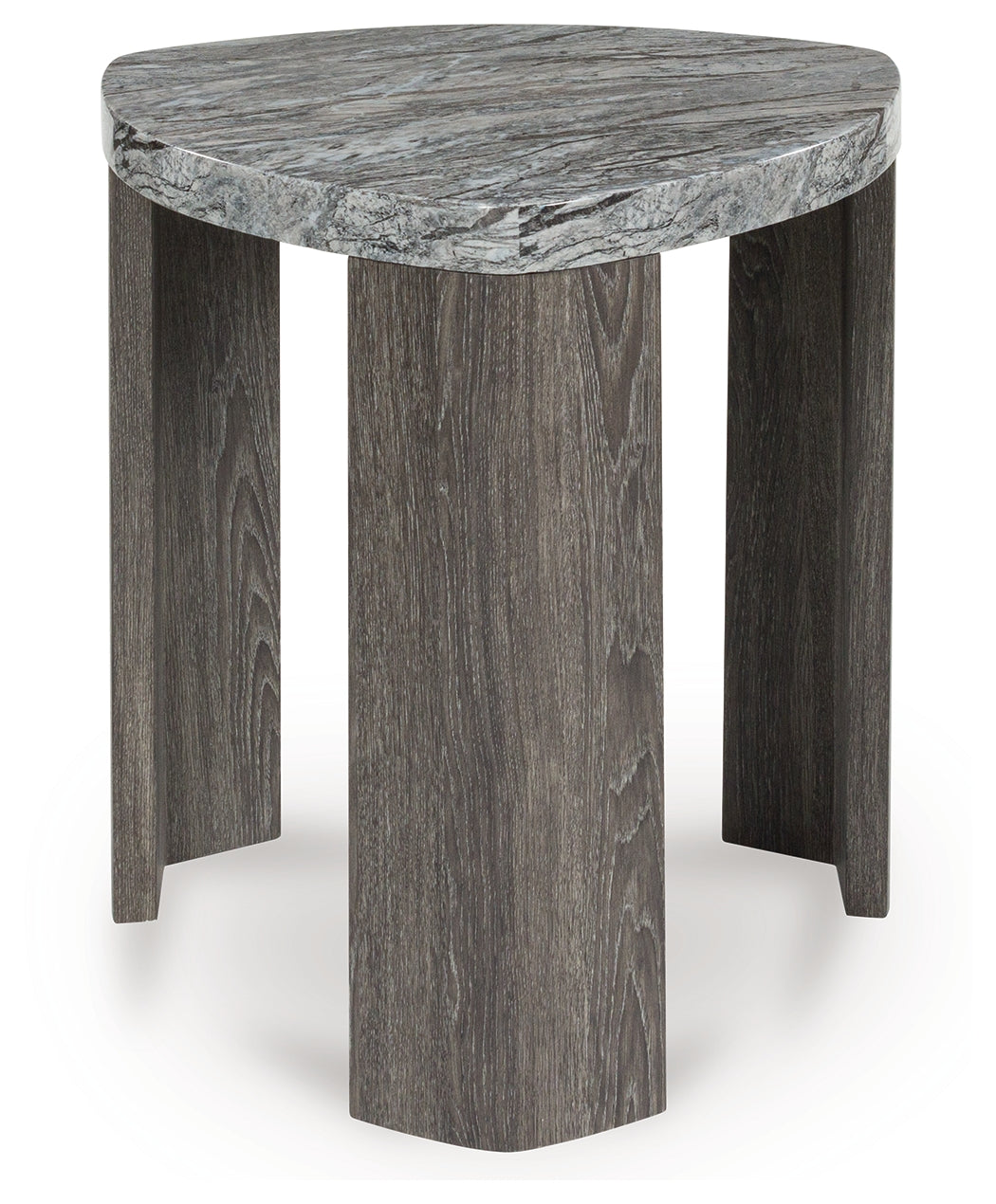 Surmour Triangle Side Table – Faux Marble & Woodgrain