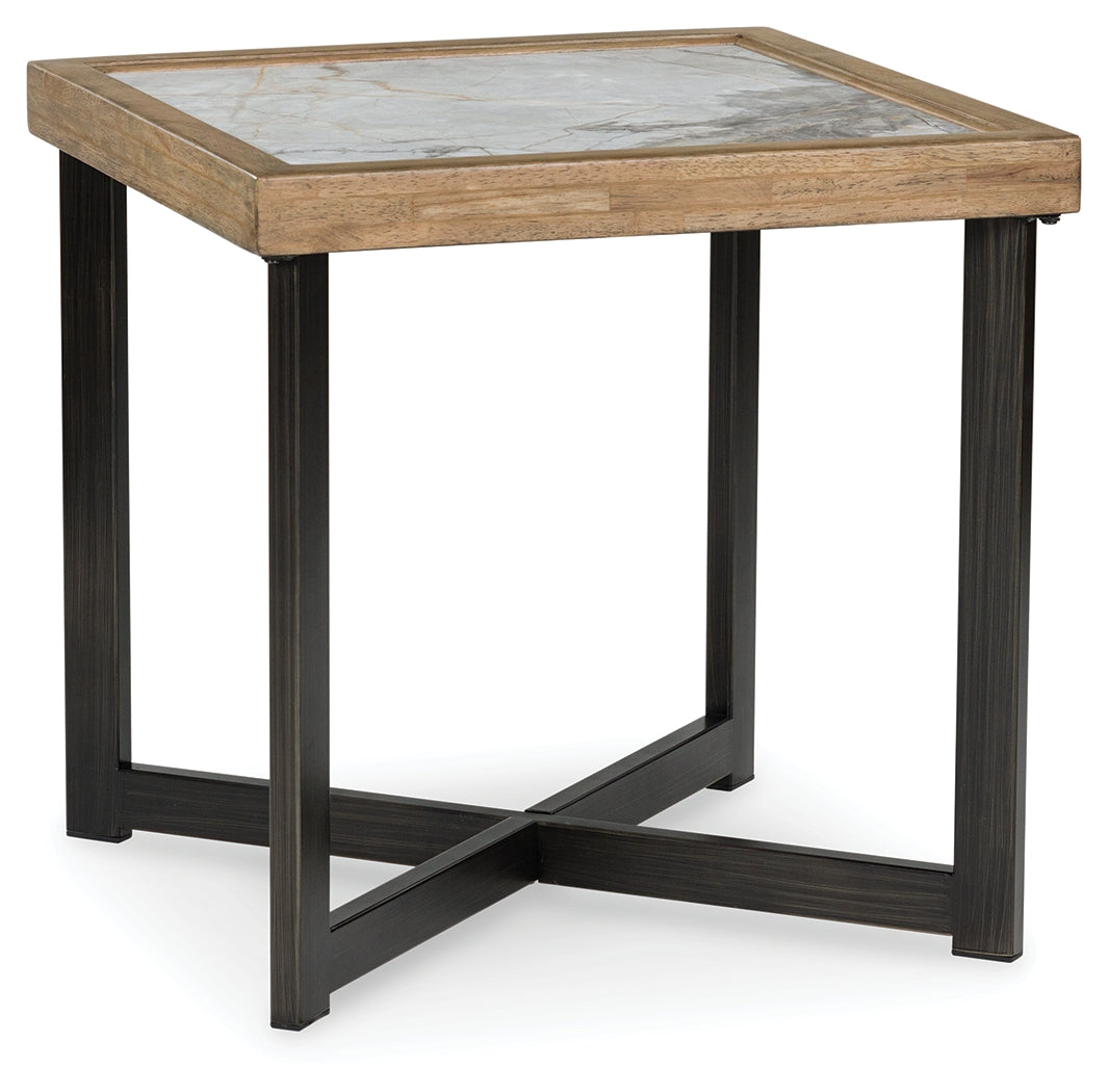 Montia Side Table with Sintered Stone Top – Natural Wood & Black