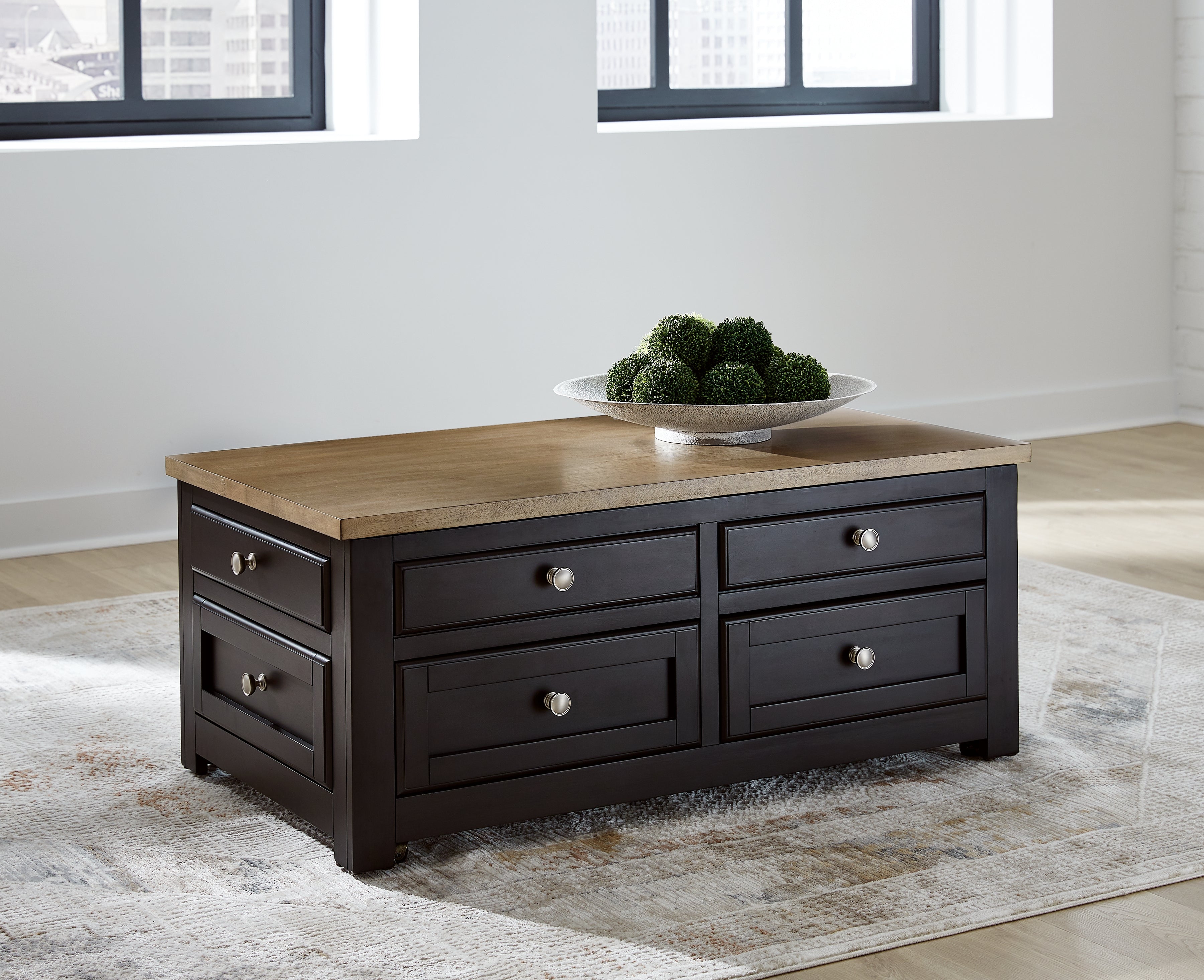 Drazmine Lift-Top Coffee Table with Drawers & Casters – Brown