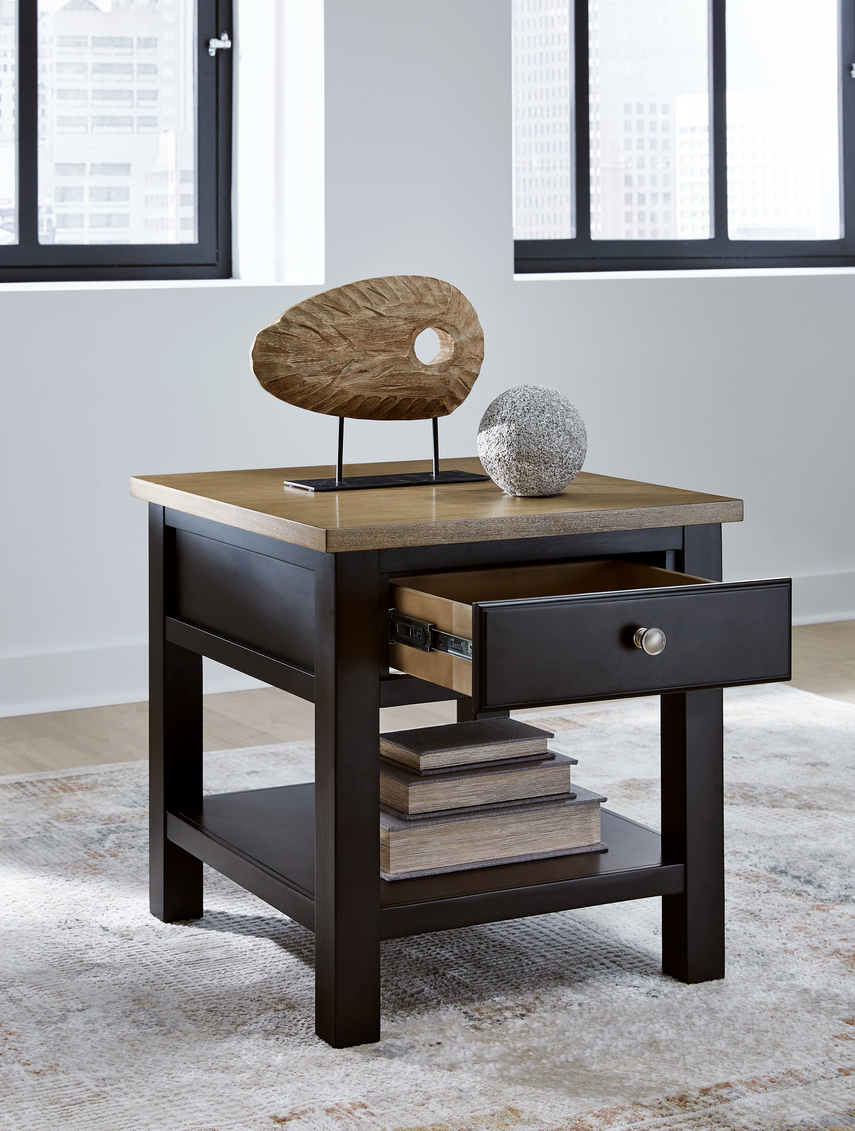 Drazmine Side Table with Drawer and Shelf – Brown