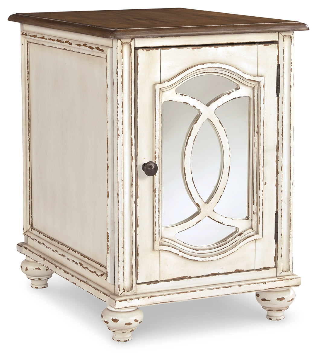 Realyn Chairside Table – Two-Tone with Mirrored Door