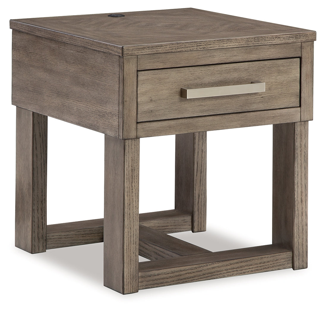 Loyaska Side Table with Drawer & USB Charging