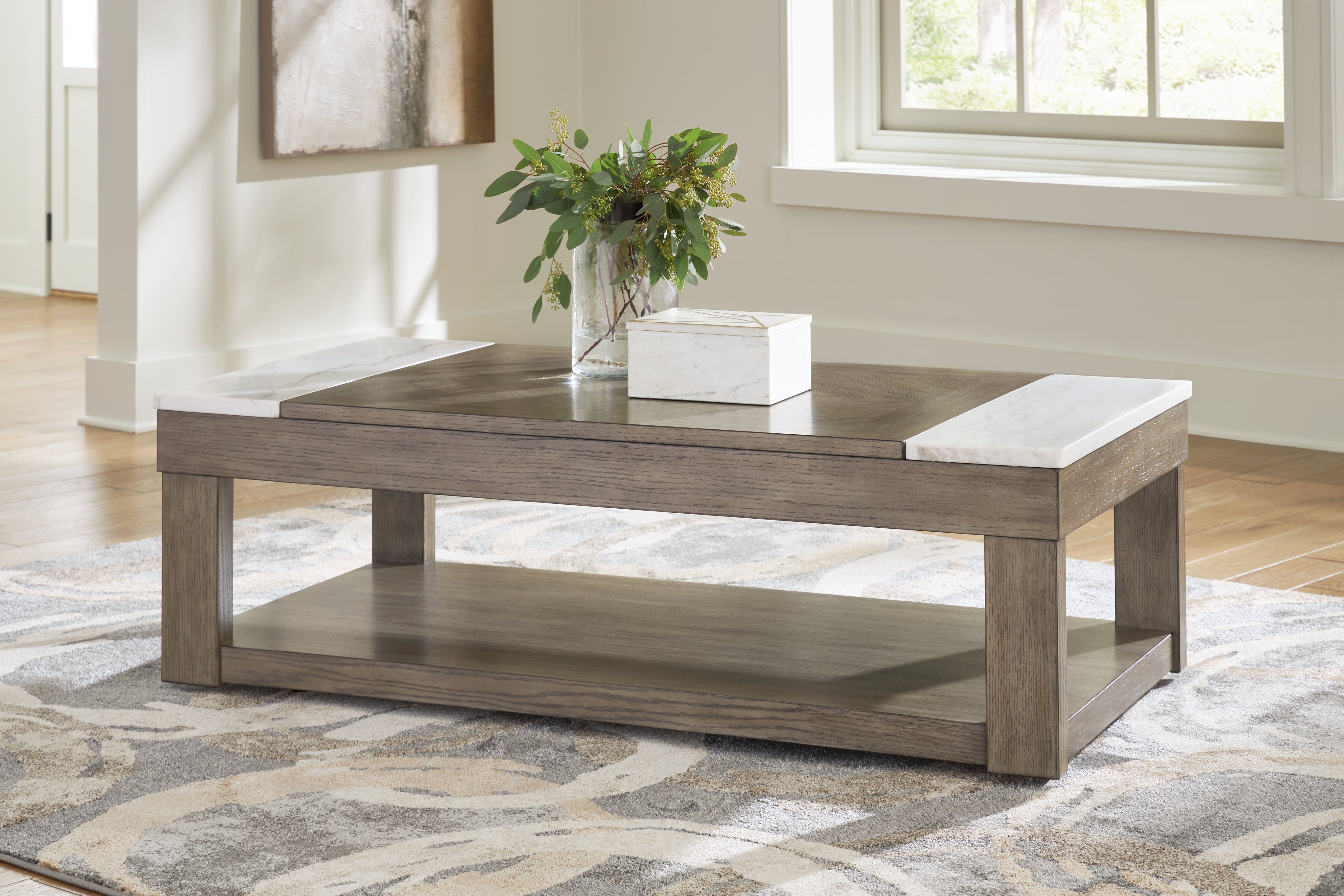 Loyaska Lift-Top Coffee Table with Marble Accent
