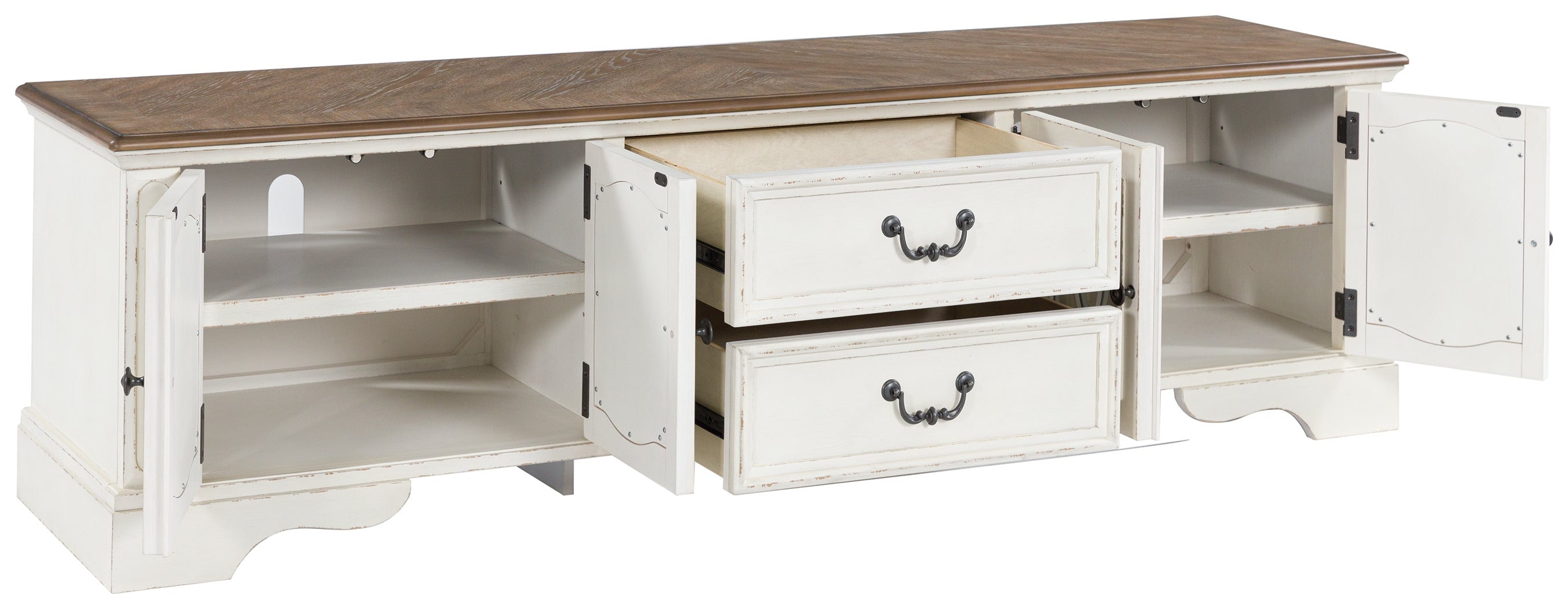 Realyn Extra Large Low TV Stand – Two-Tone Cottage Style