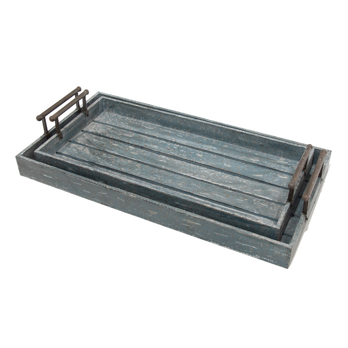 Lazette Timber Rectangular Trays – Bluewash Set of 2