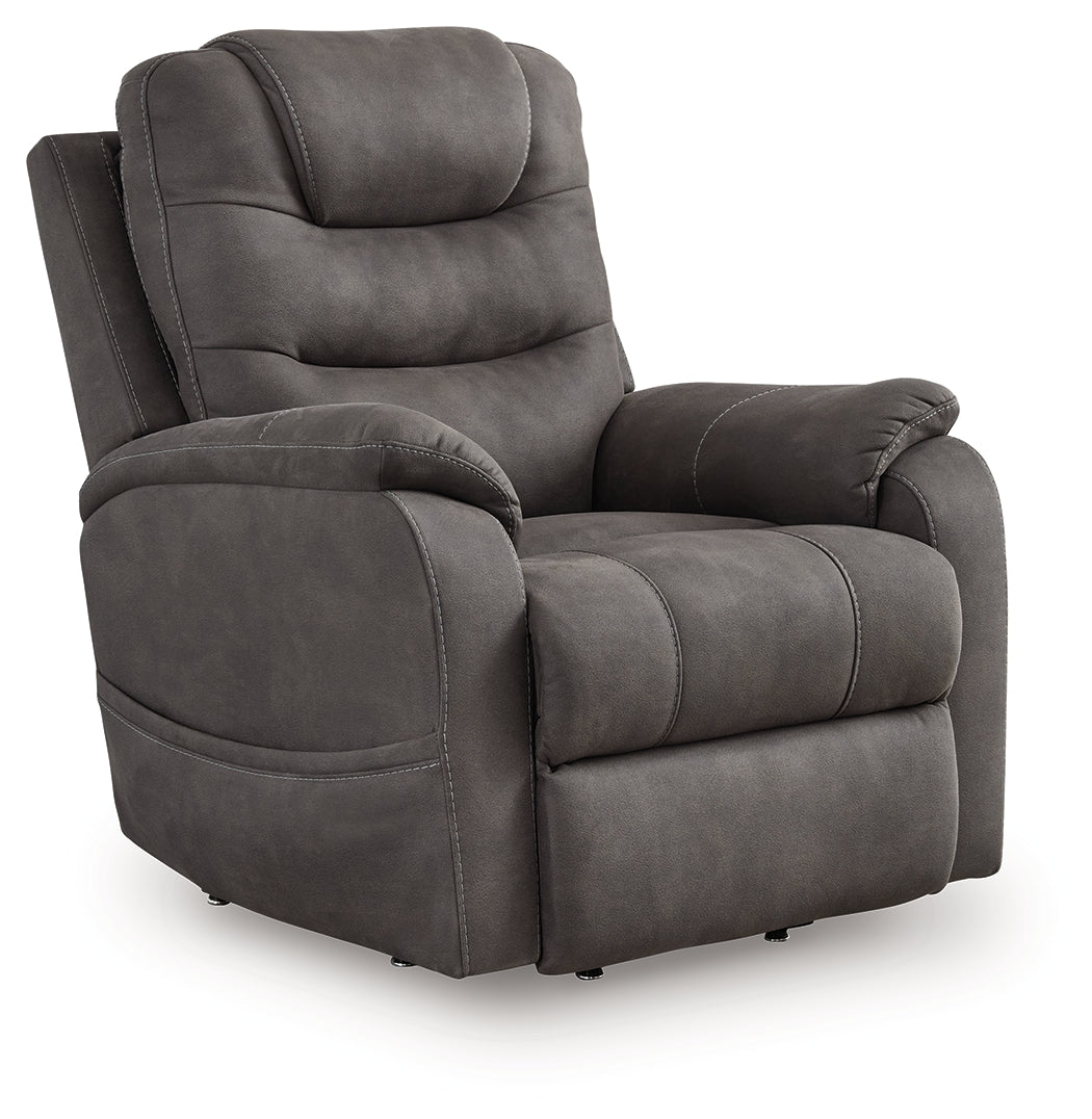 Snowfield Power Lift Recliner – Gunmetal Fabric